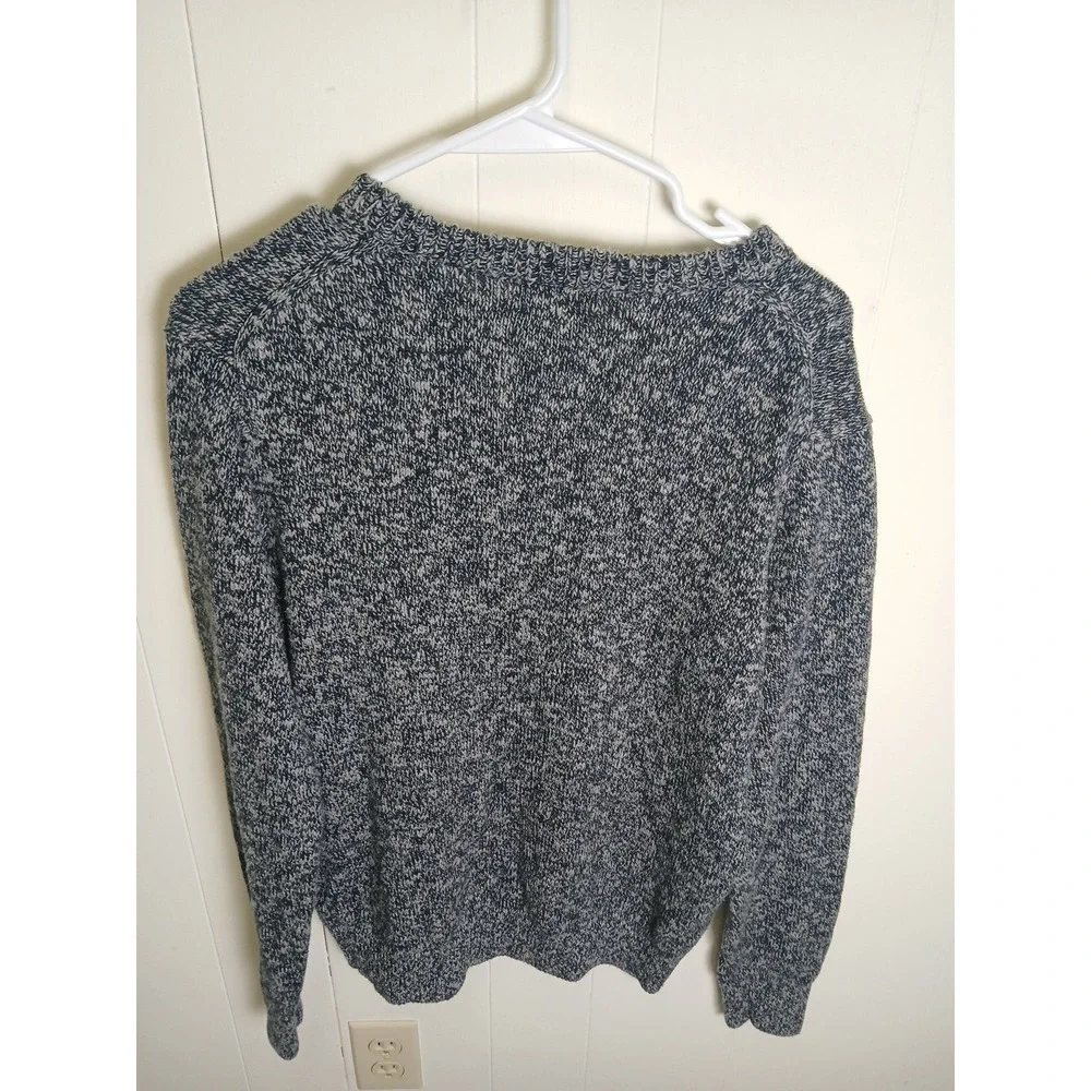 LL BEAN Men's Small  Black Gray Heather Cotton Crew Neck Long Sleeve Sweater